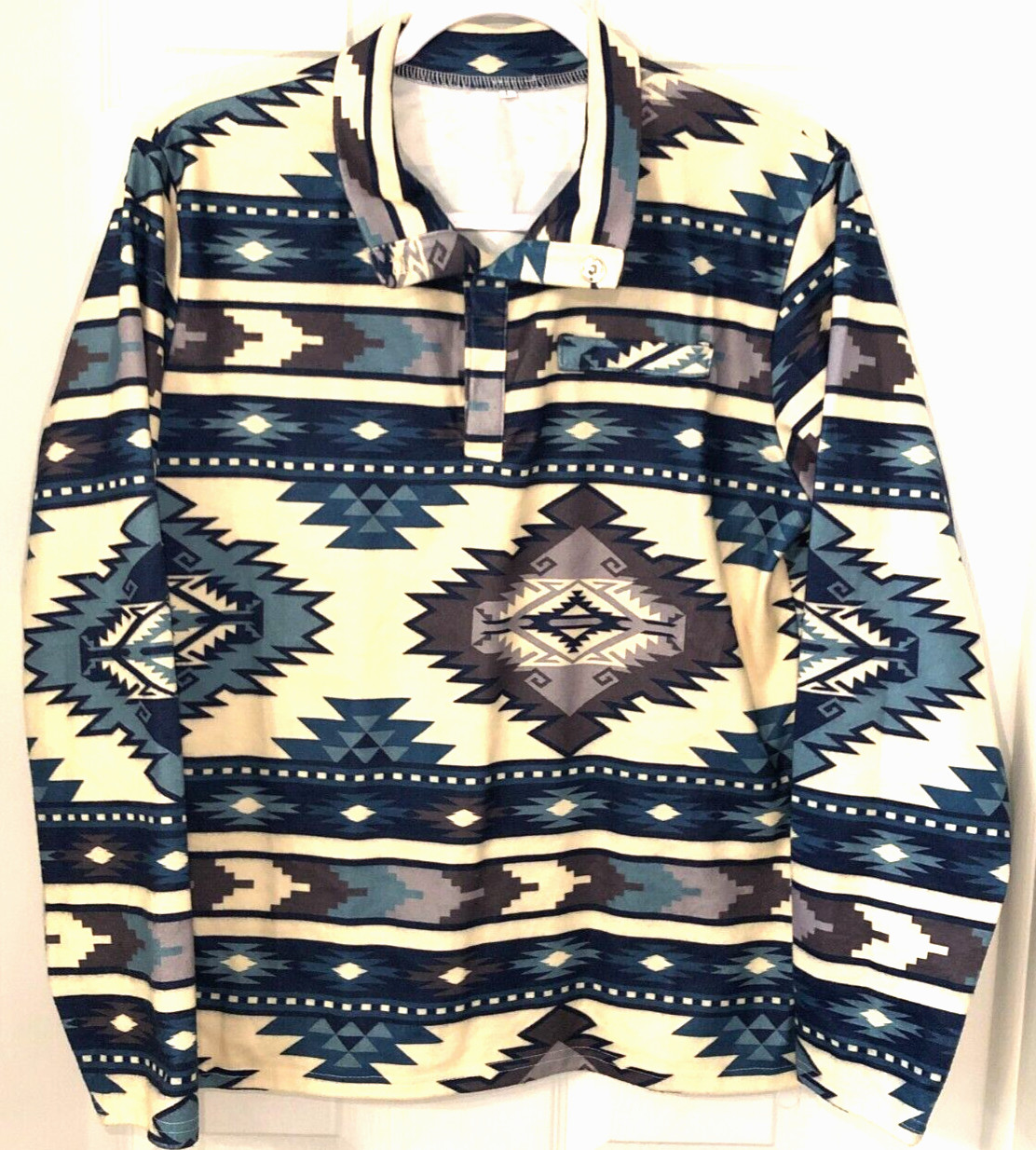 Aztec Pullover Sz L Snap Henley Long Sleeve Velour Popover Lightweight Top