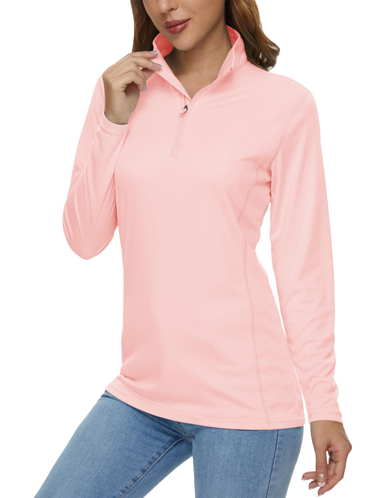 Womens Golf Shirt Sun UPF 50 Pink Long Sleeve Shirts Moisture Wicking 1/4 Zip…