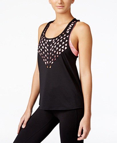 NWT Energie Active Juniors’ Laili Laser-Cut Racer-back Tank Top Caviar Black S
