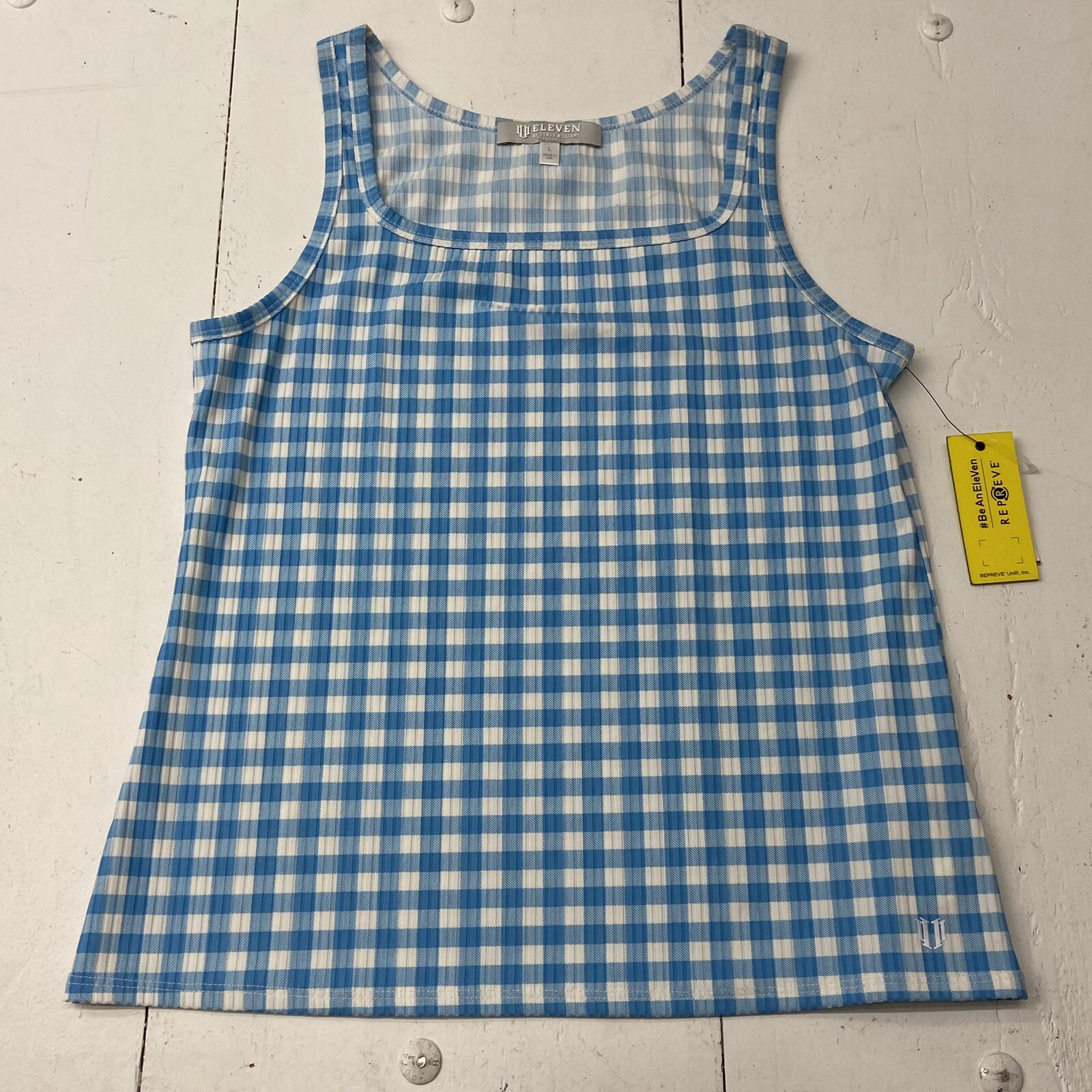 Eleven Serena Williams Blue White Plaid Cross Court Tank Top Women Size L NEW