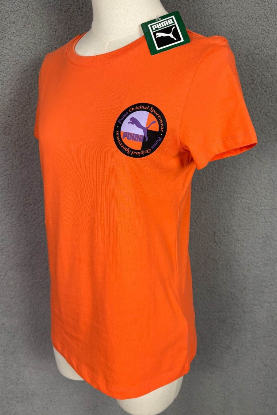 Puma Women’s Classic Crew Neck Trail Mix Logo Tee Shirt Orange Small NWT’s.