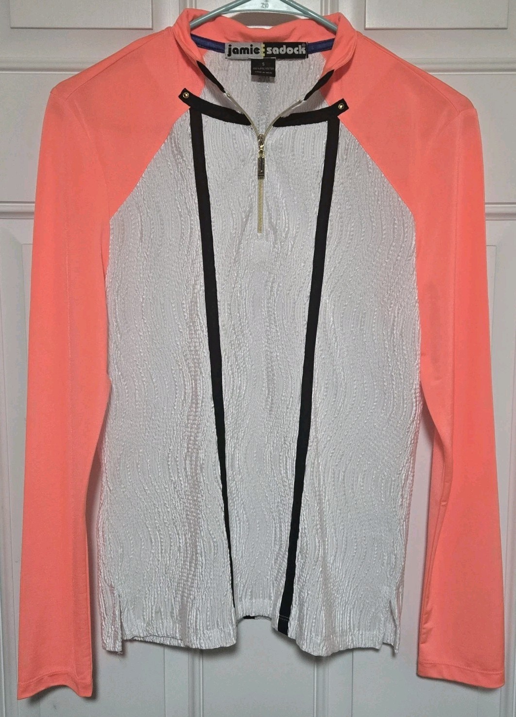 Jamie Sadock White Pink Black 1/4 Zip Shirt Top Size Small Golf Pickleball
