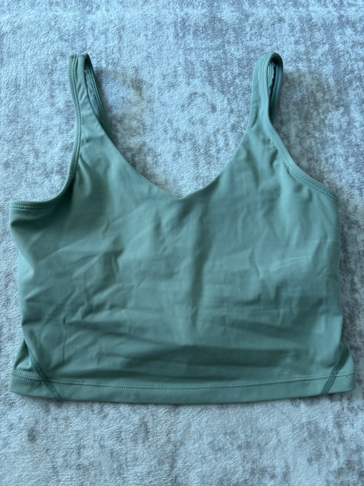 Green Solid Cropped V-Neck Stretch Tank Top Slim Fit Wide Strap Women’s S