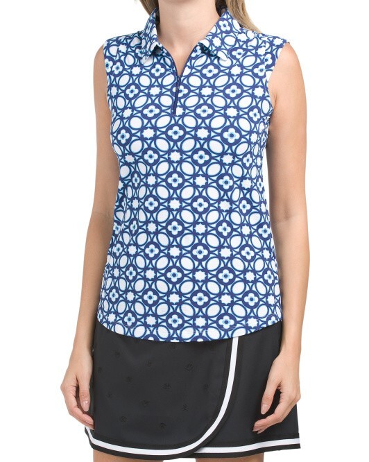 IBKUL Top Size L Golf Pickleball Tennis Polo Sean Indigo Mosaic Floral New