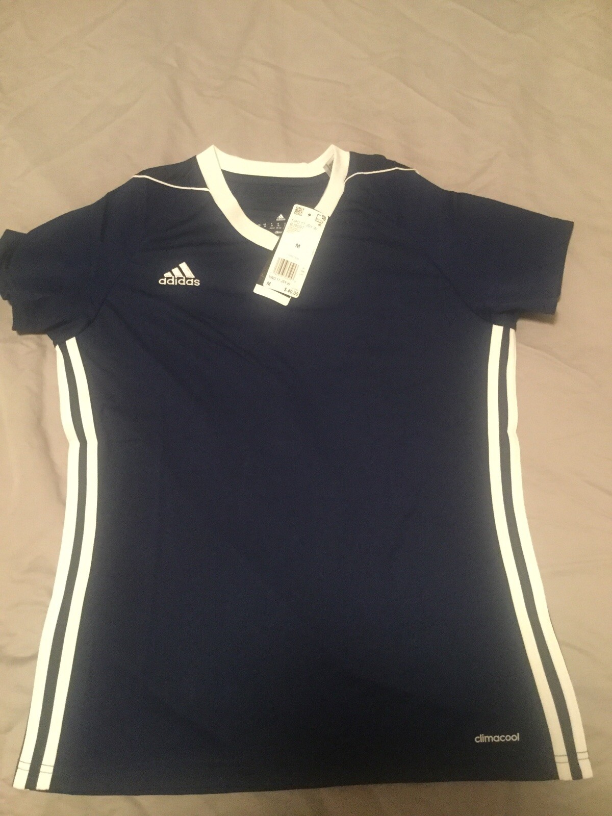 NEW ADIDAS Women’s Tiro 17 Dark Blue/white Jersey ClimaCool Top SZM (BJ9097)
