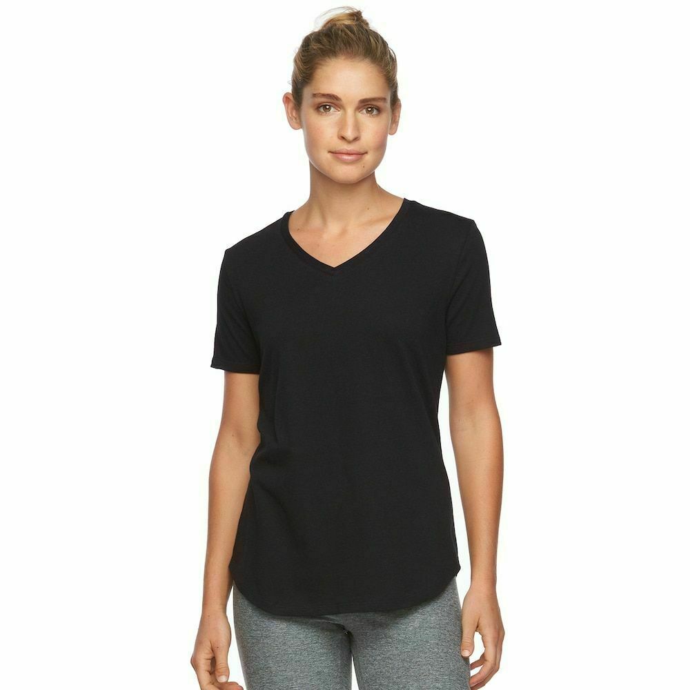 Tek Gear Easy V-Neck Yoga Tee – Sizes: M, L – Black, White, Burnout Purple ()