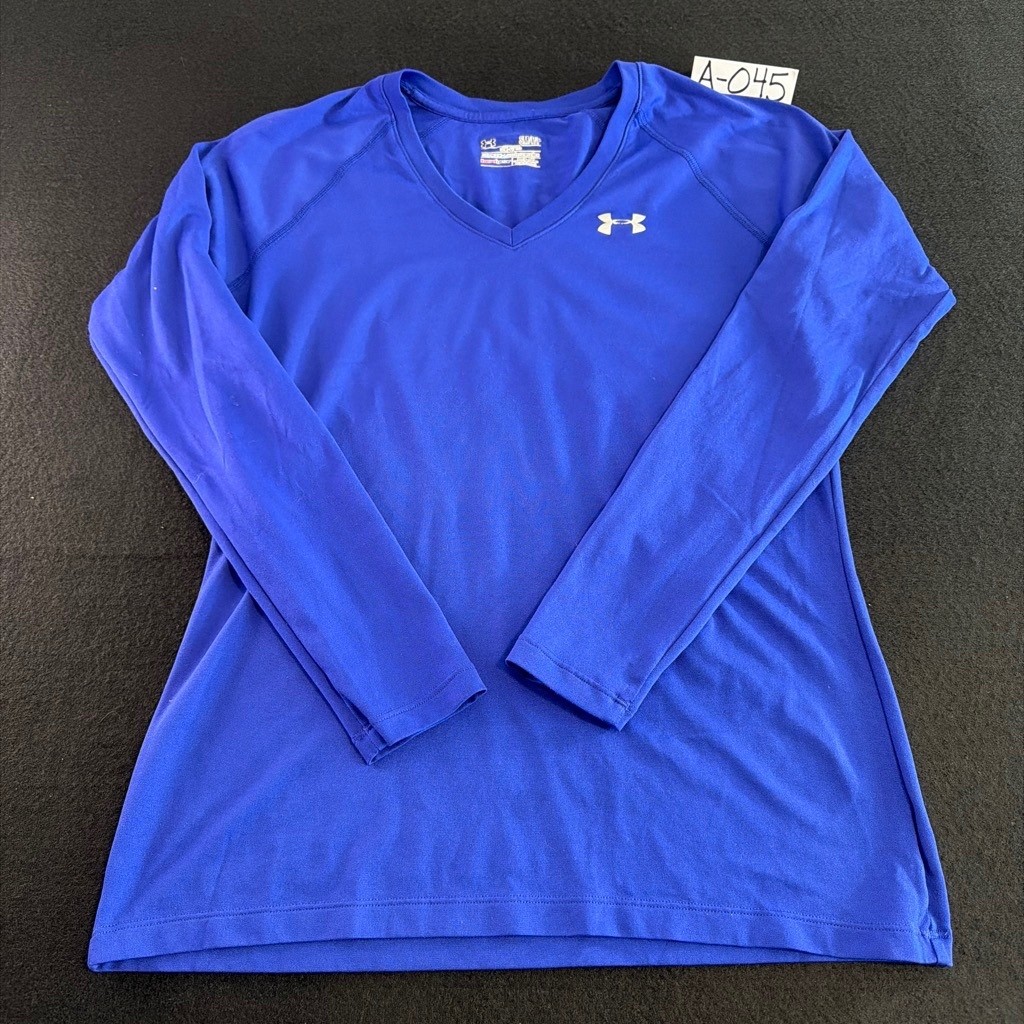 Under Armour HeatGear Womens Small Blue Long Sleeve Athletic V Neck Shirt Top