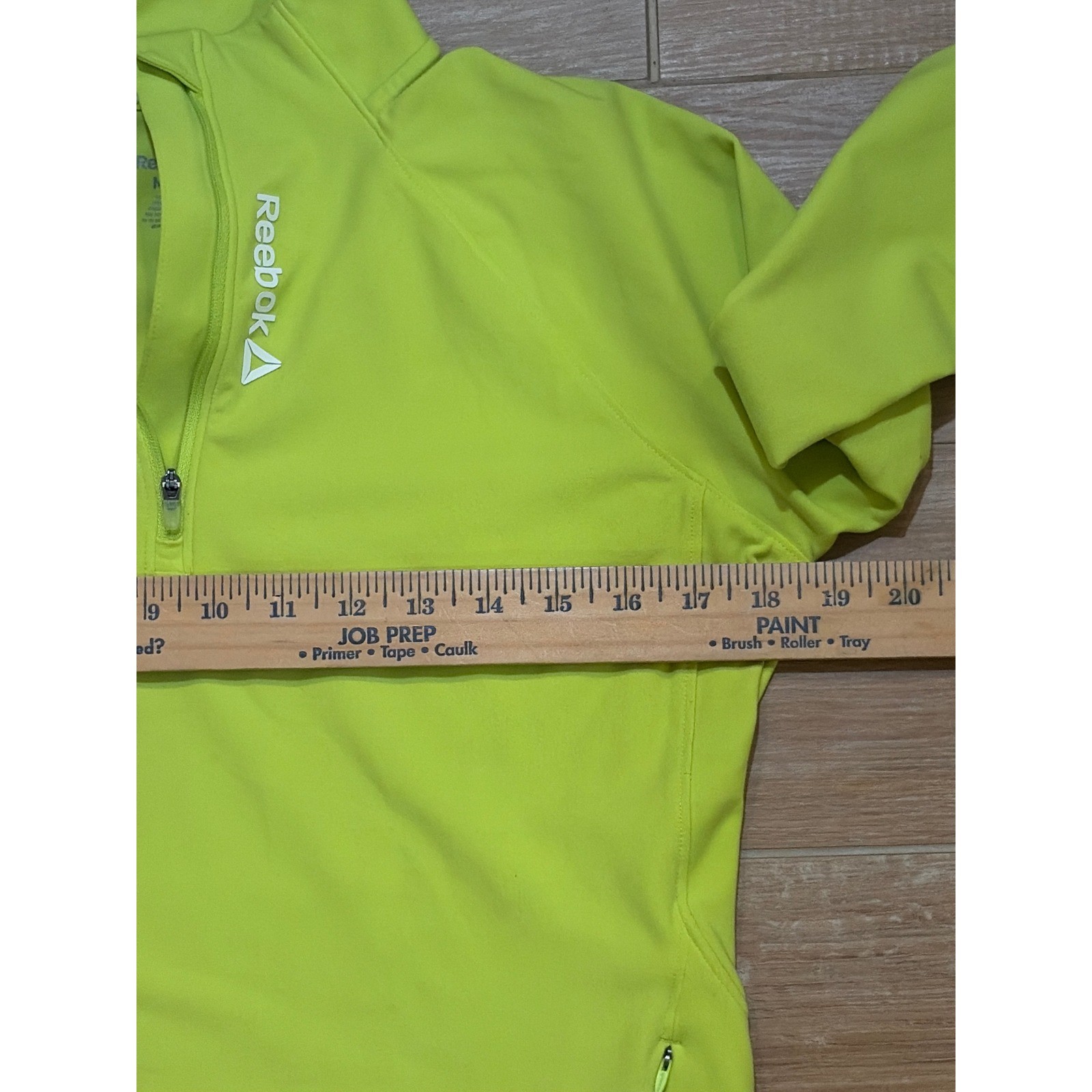 Reebok Womens Quarter Zip Pullover Neon Lime Green Thumbhole Athletic Top Medium