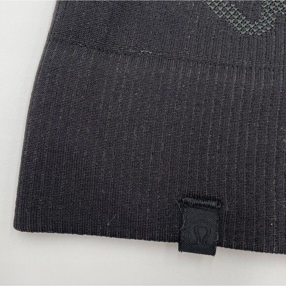 Lululemon Rest Less Pullover Logo Letter Black Graphite Grey Seamless Top Size 8