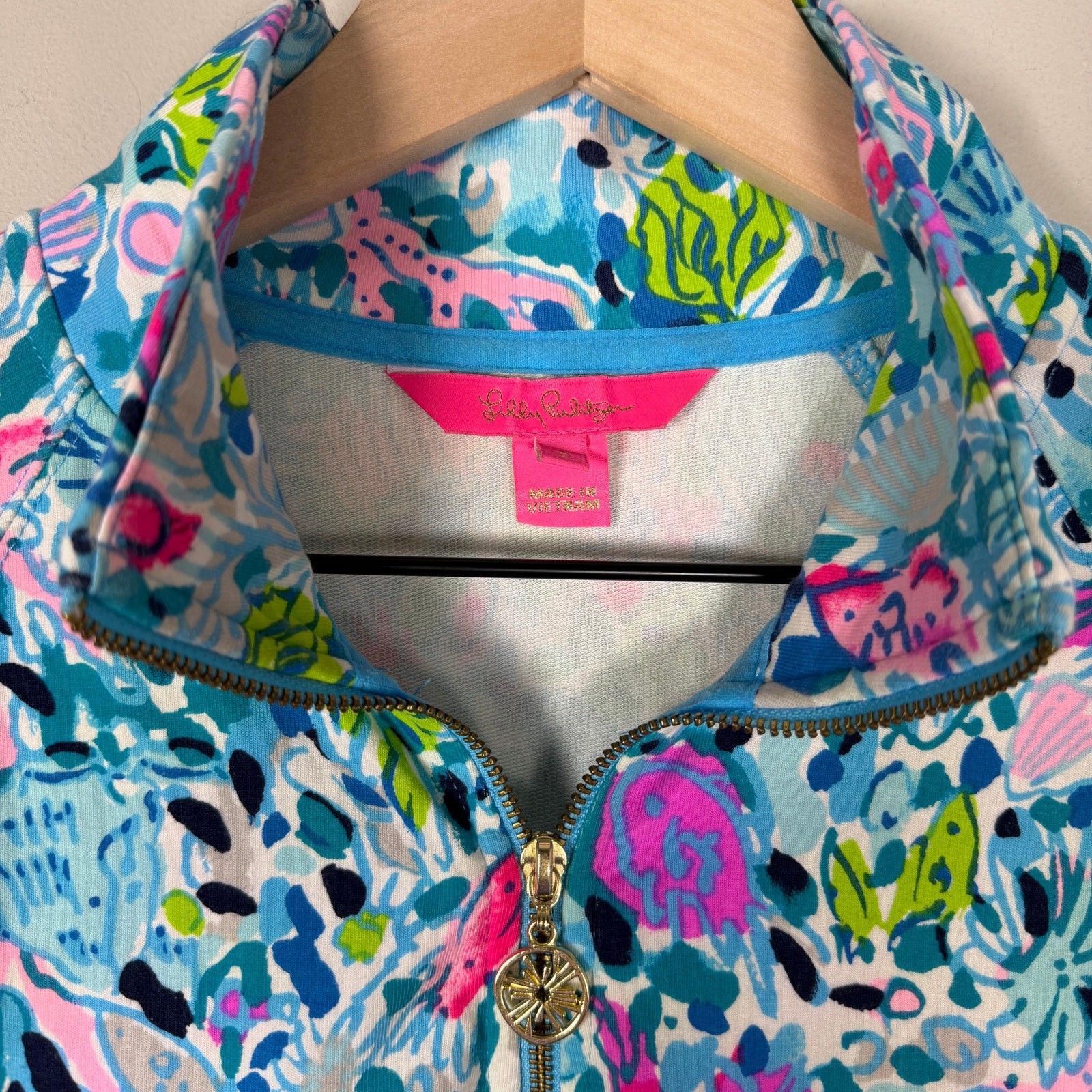 Lilly Pulitzer UPF 50+ Skipper Half Zip Popover Blue & Pink Aquatic Print Small
