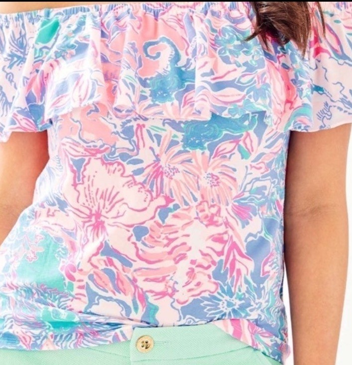 LILLY PULITZER La Fortuna Off The Shoulder Top VIVA LA LILLY Size Small