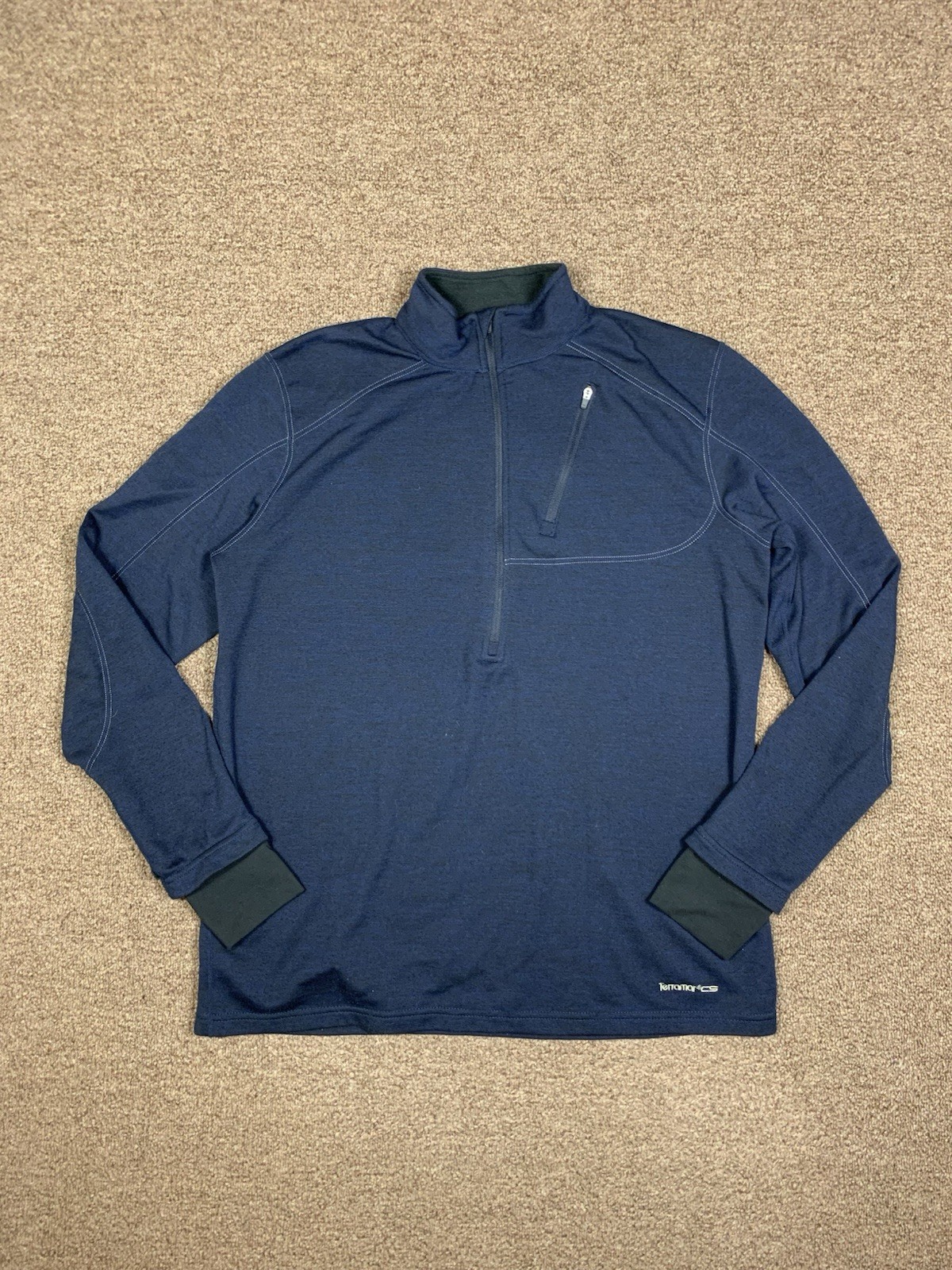 Terramar Climasense Sweater Womens Large Blue Wool Blend 1/4 Zip Outdoors