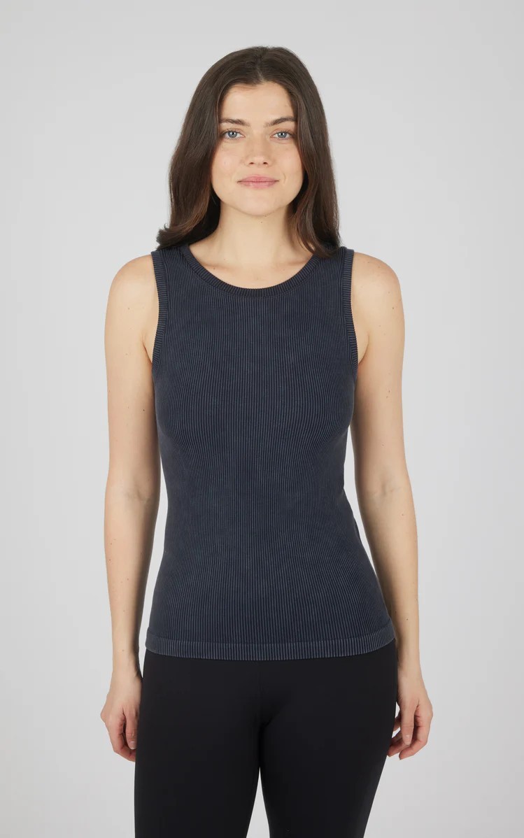 90 Degree by Reflex Stonewash Ribbed Seamless Tank in Black Size S