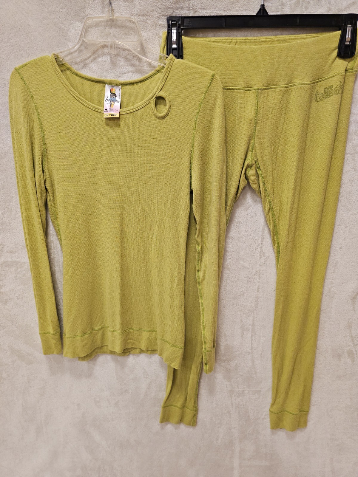 Burton DryRide Midweight Baselayer Top Pants Set Lime Green Womens Sz Medium