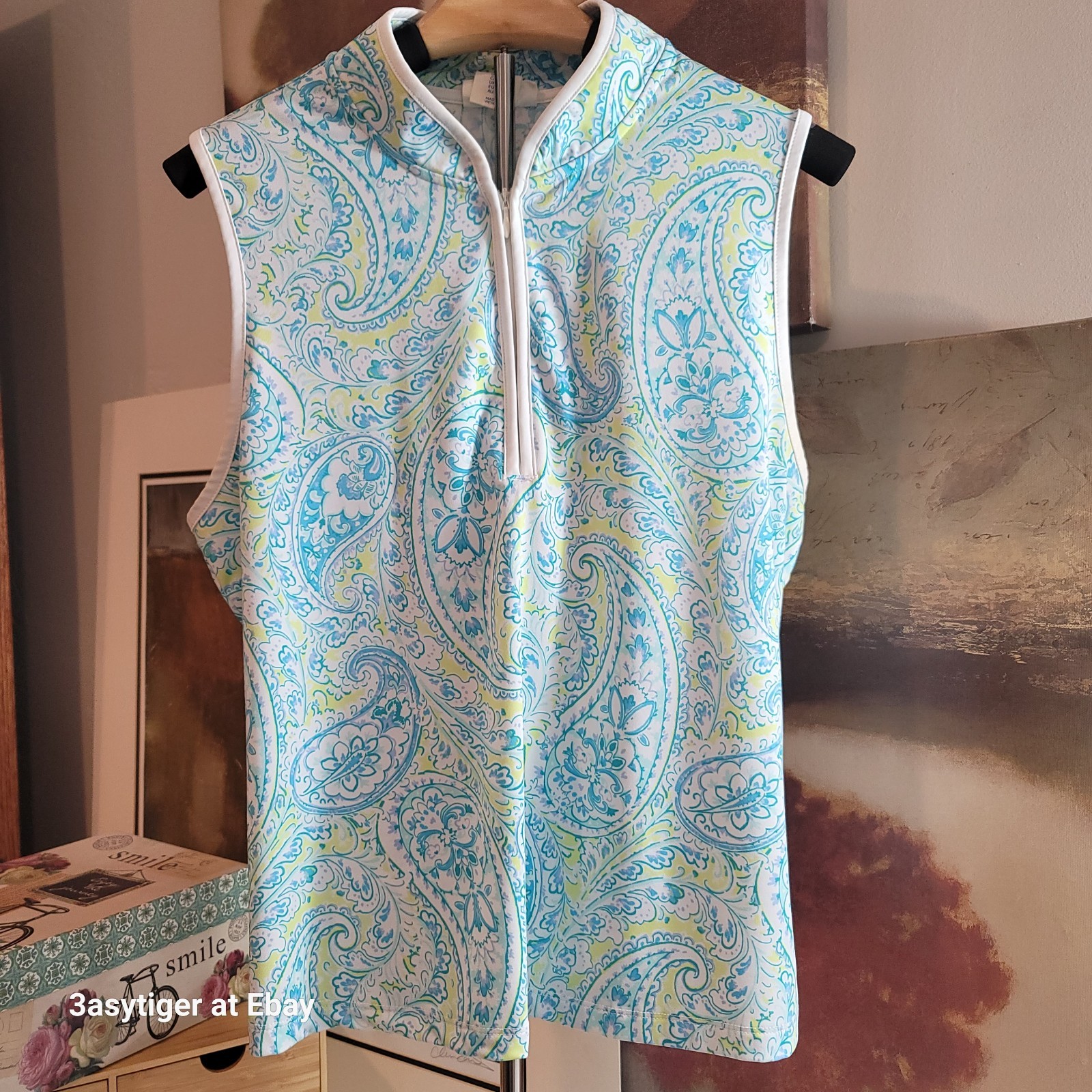 Sigrid Olsen Golf Tennis Sleeveless Top Zip Polo Racerback Pickleball Blue Large