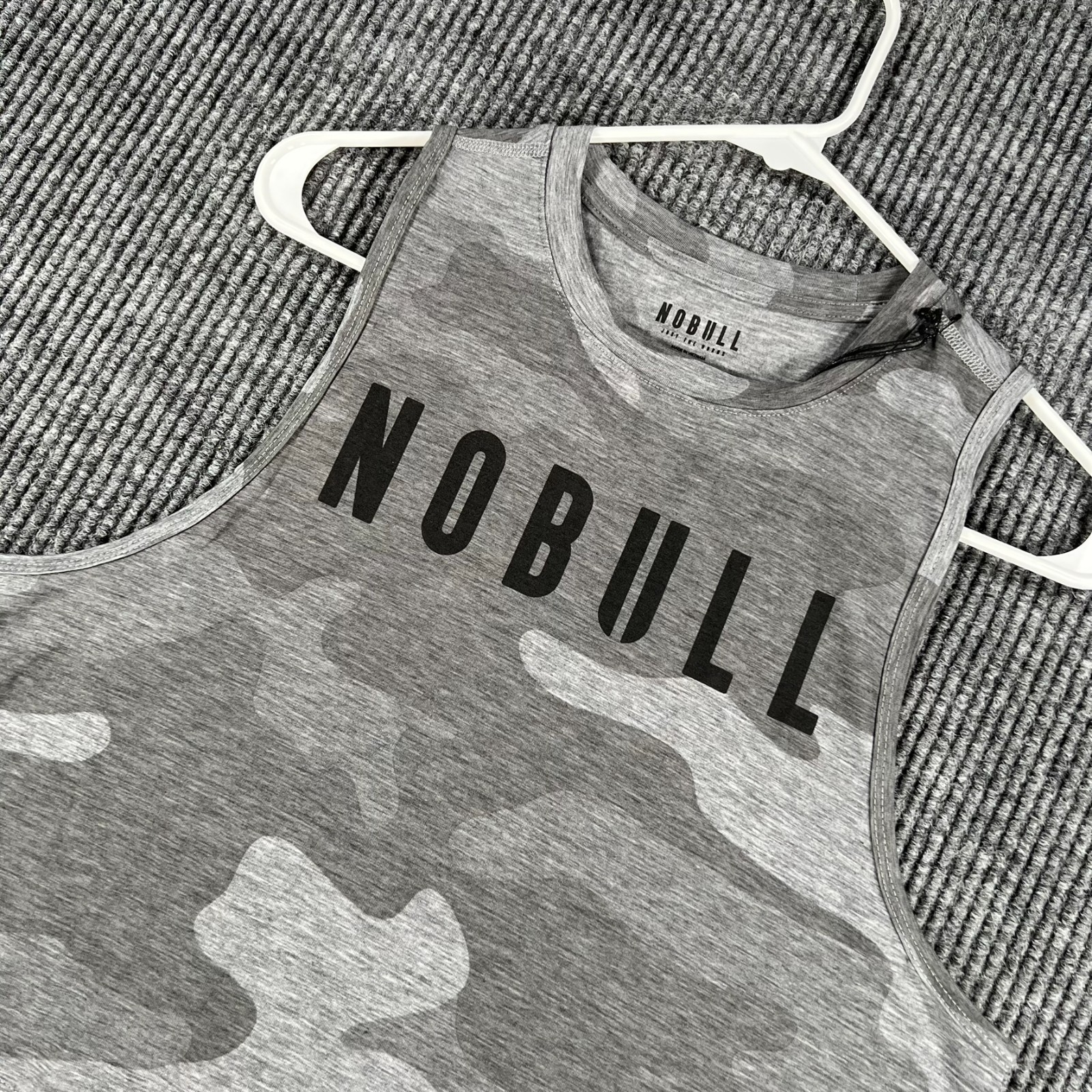 NoBull Cropped Tank Top Shirt Womens Small Gray Camo CrossFit Workout Gym
