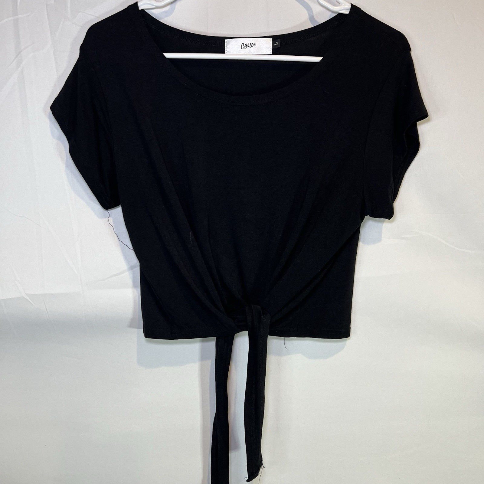 Choles Women’s Black Ultra Soft Wrap Tie Short Sleeve Crop Workout Top Large