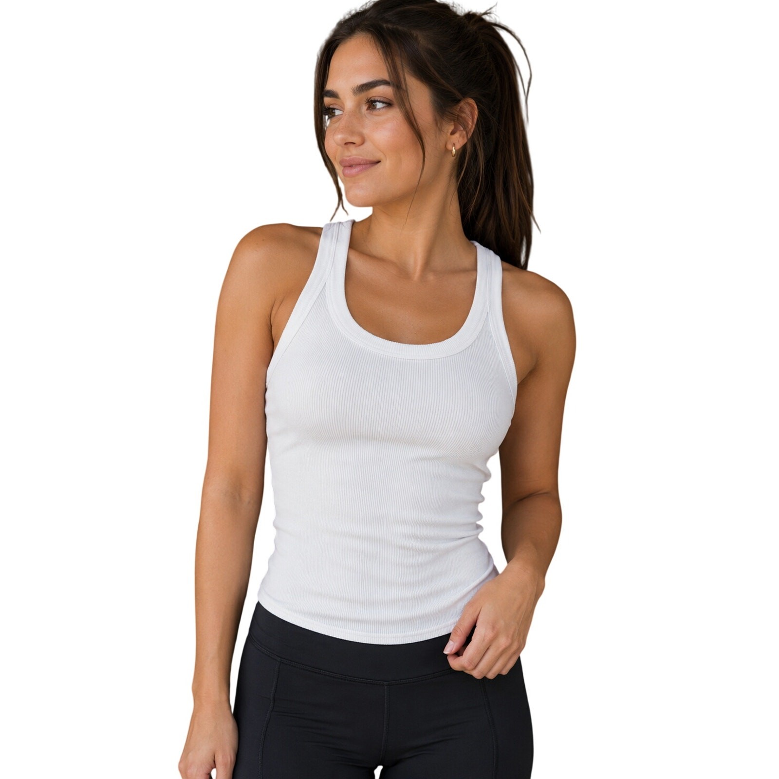 Alo XS /S white ribbed stretch basic minimalist tank athletic casual comfort top