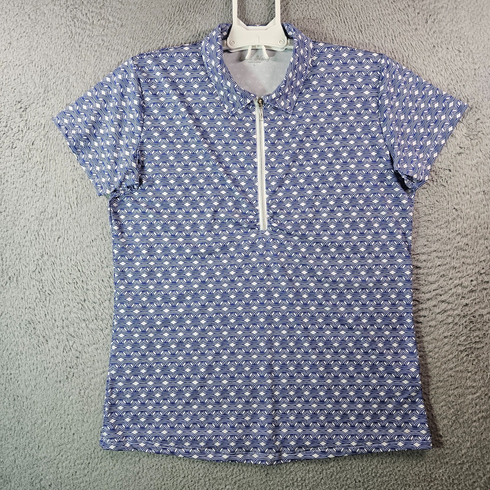 Court Haley Polo Performance Top Women Large 1/4 Zip Purple Geometric White