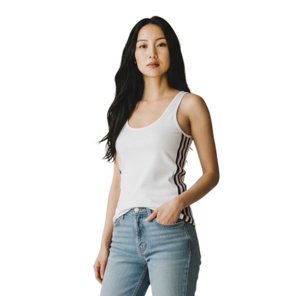 Athleta x Derek Lam 10 C White Striped Gym Yoga Slim Fitted Tank Top Size Small