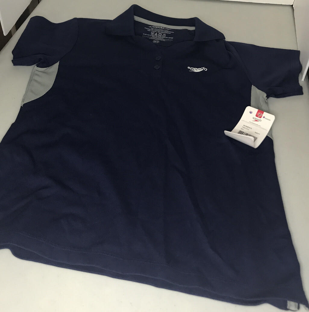 Speedo Women’s Navy Blue Grey Tech Polo Shirt 7201312 041 Size Xs
