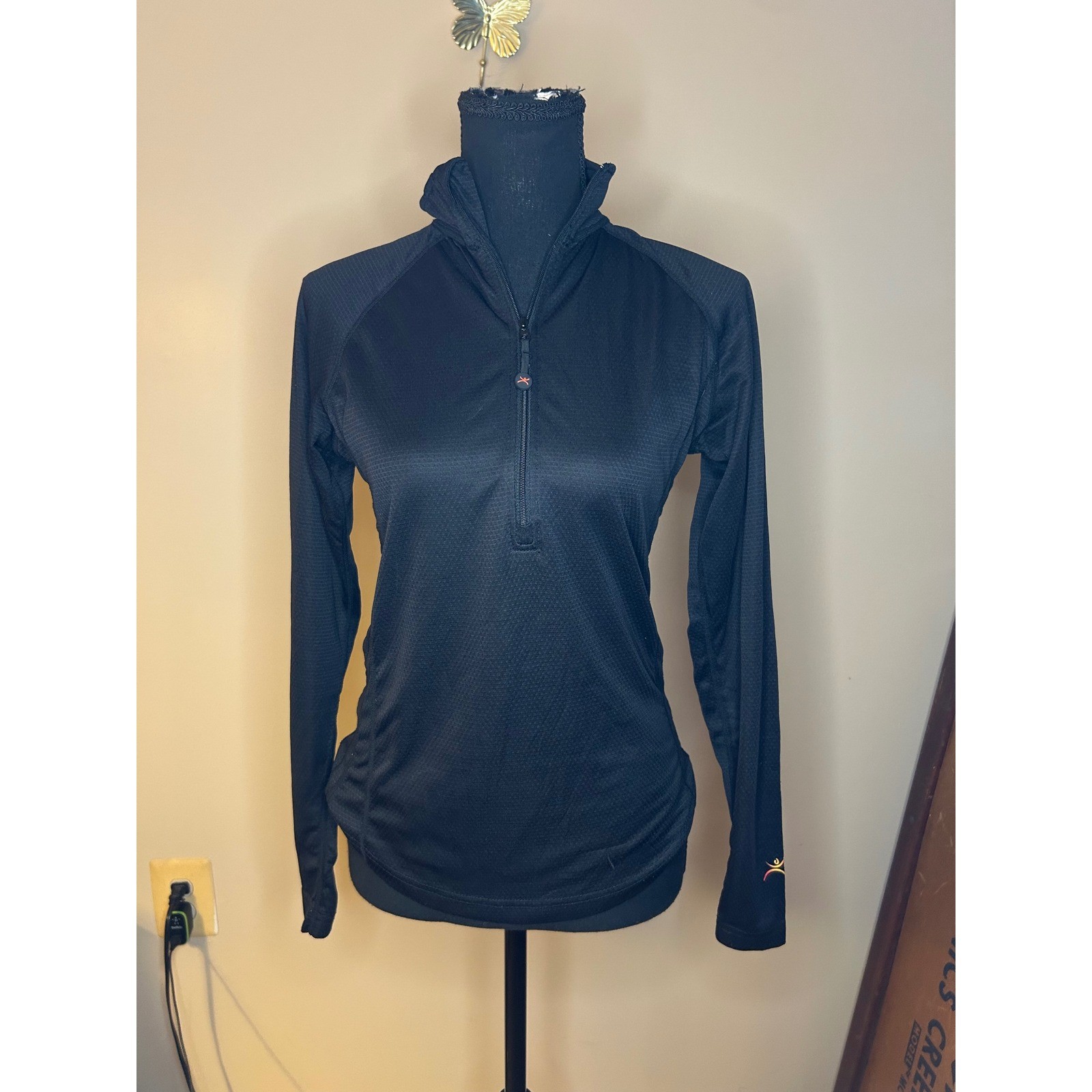 Terramar Sports Womens Black Quarter Zip Long Sleeve Athletic Pullover W6932
