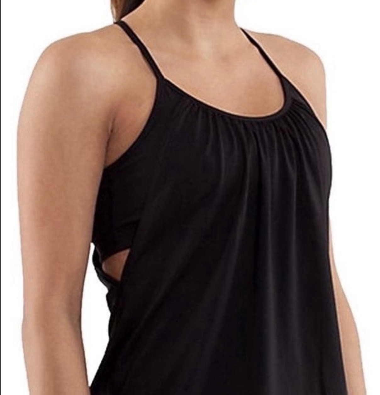 Lululemon No Limit Tank Top 2-in-1 Built In Bra Black Flowy Mesh Size 4