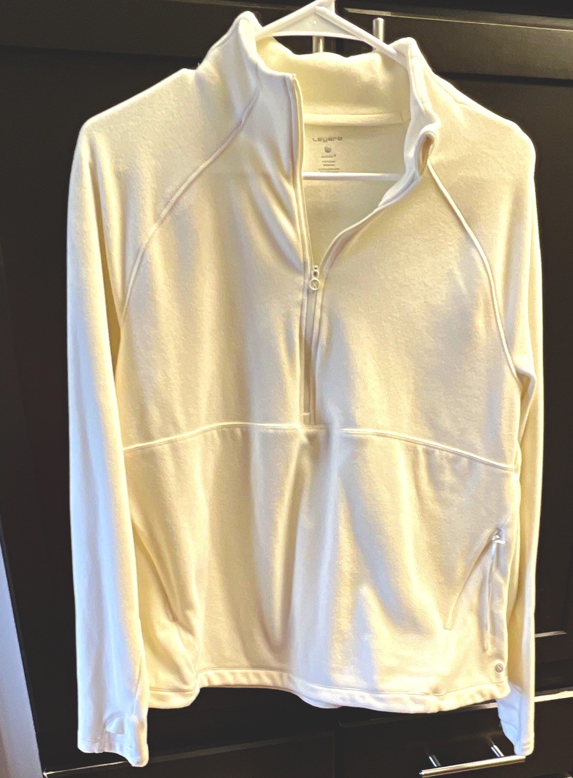 Laydra Women’s White 1/4 Zip Mock Neck Long Sleeve Stretch Pullover XL