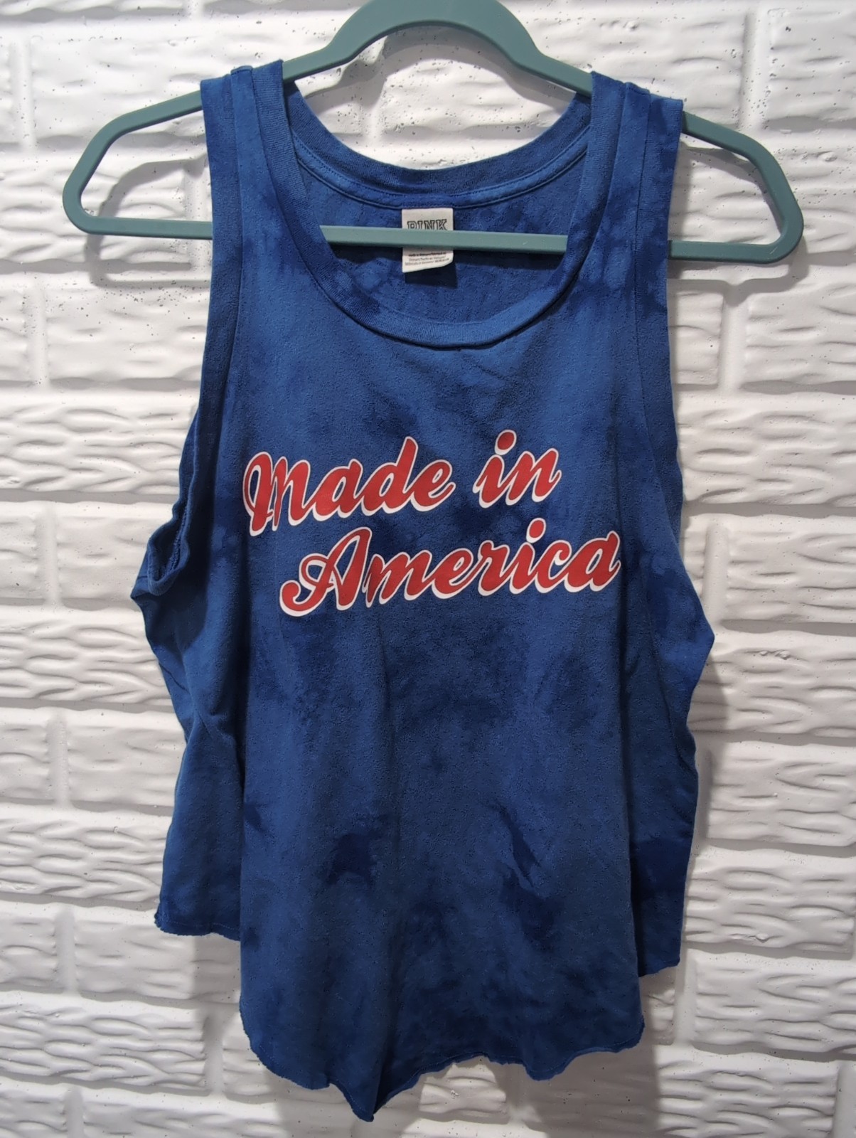 VS Pink Womens Blue Tie Dye America Racerback Activewear Tank Top Sz M
