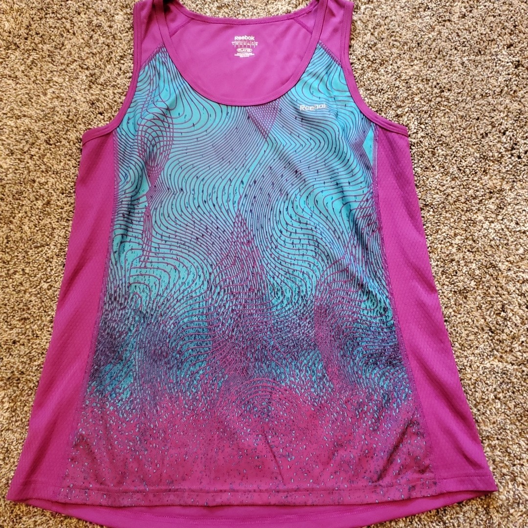 Reebok Play Dry Magenta & Cyan Athletic Tank Top Womens Medium Running Abstract