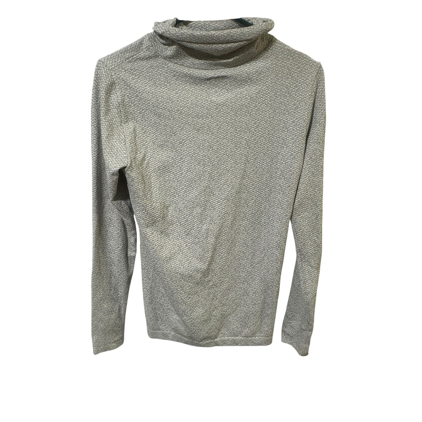 Athleta Size Medium Gray Herringbone Funnel Neck Long Sleeve Top Blouse