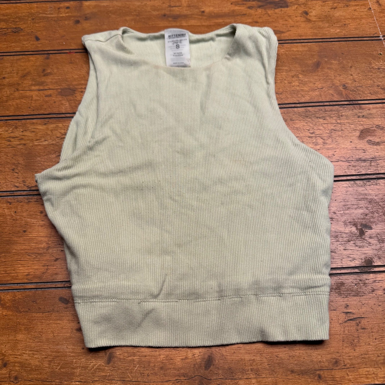 Kittenish Ribbed Cropped Tank Top Women’s S Sage Green Sleeveless Knit flaw