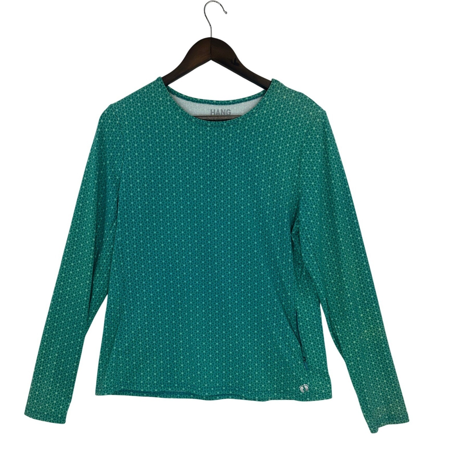 Hang Ten Teal Geometric Print Long Sleeve Crew Neck Top Women’s Size L