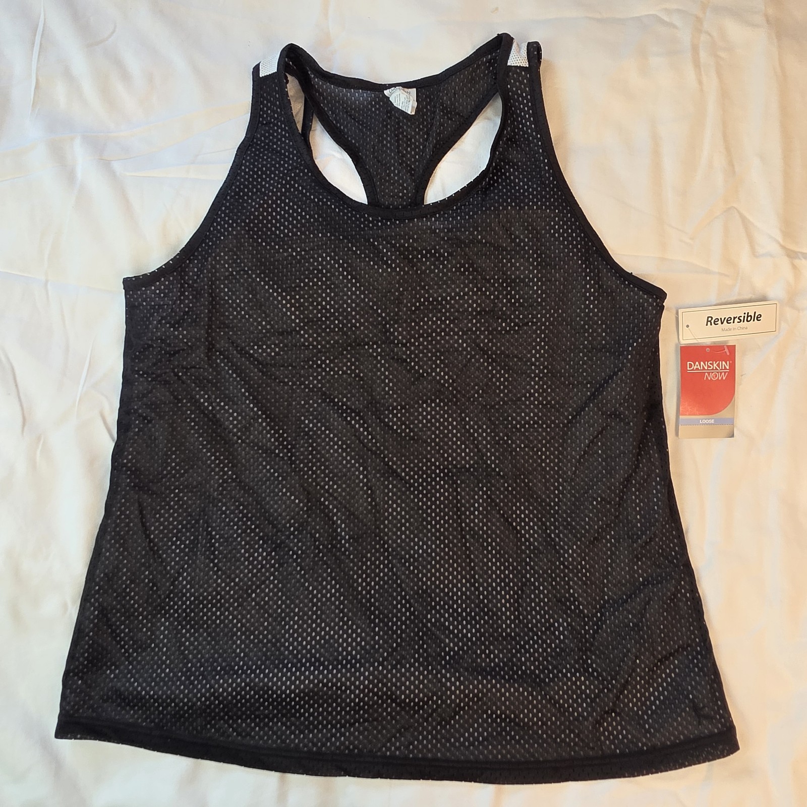 Danskin Now Women XL 16-18 Reversible Mesh Tank Top Black White Active NWT