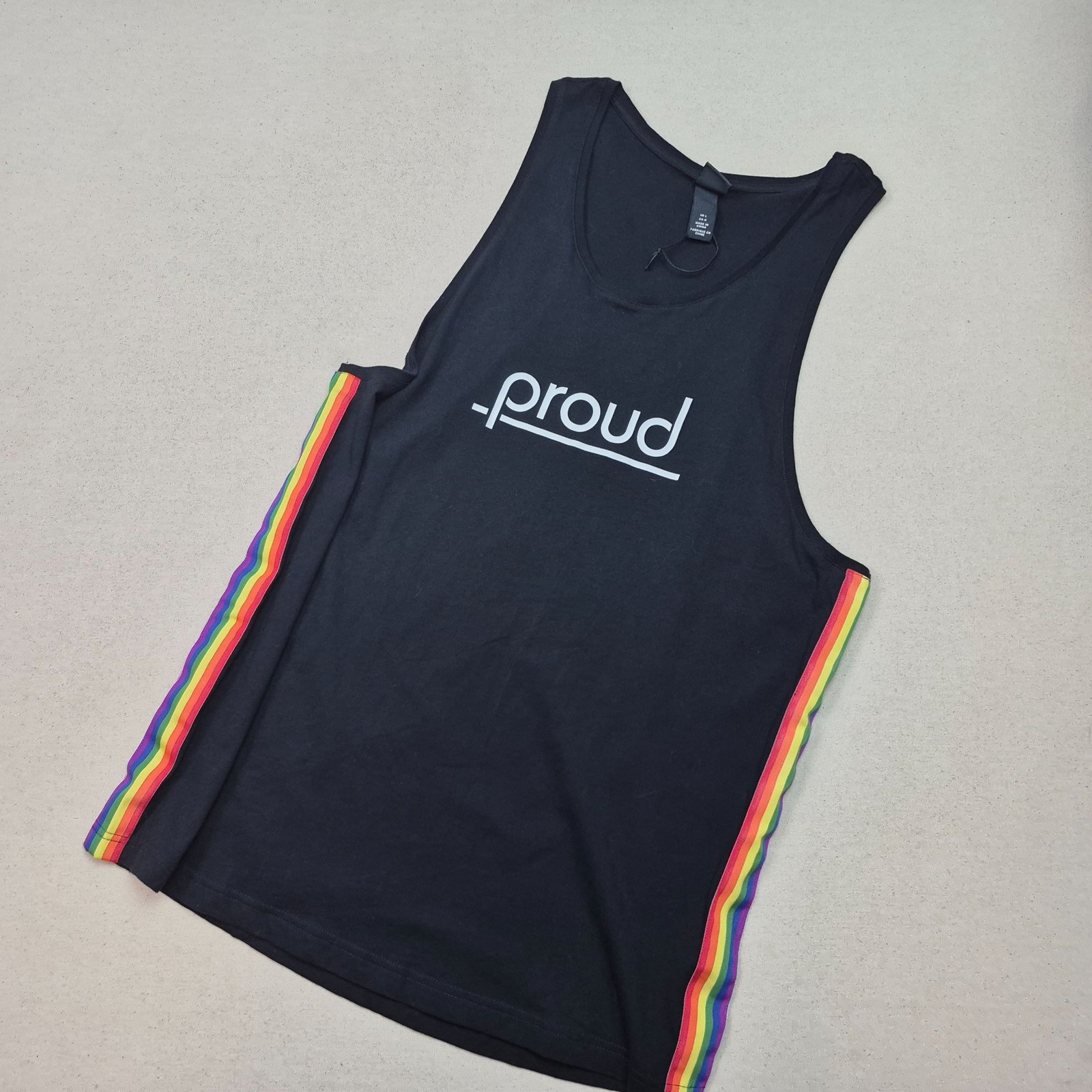 H&M Unisex Black Rainbow Proud Pride Tank Top Shirt Yoga Workout Muscle Sz L