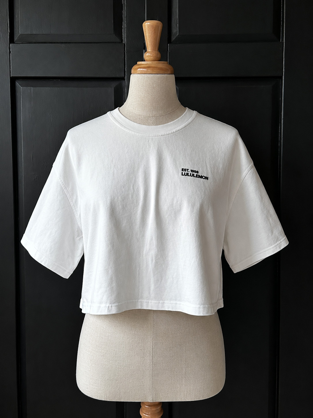 Lululemon White Brushed Heavyweight Cotton Crop T-Shirt Logo Crewneck Shirt XL??
