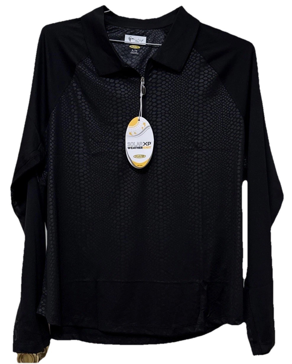 Greg Norman Play Dry Ladies 1/4 Zip Pullover Black W/ Crocodile Print XL