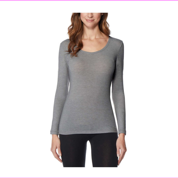 NEW- 32 Degrees Weatherproof Womens Long Sleeve Scoop Neck Base Layer GREY L