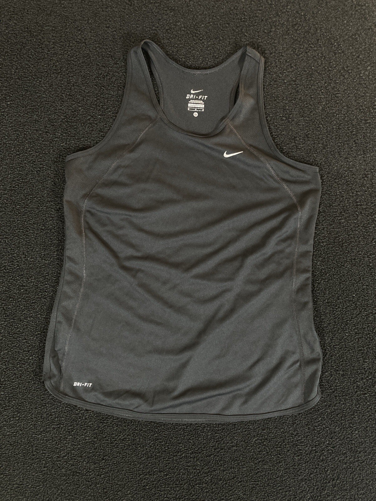 Nike Tank Top Shirt womens medium Black Racer back Swoosh Logo M dri fit
