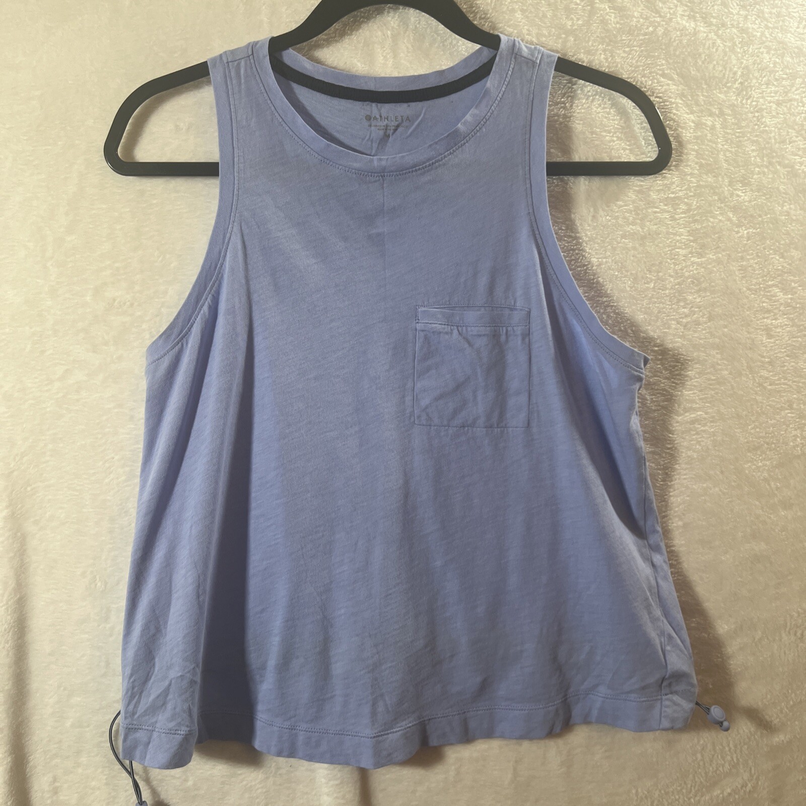 Athleta Medium Women Blue Cotton Daily Bungee Tank Top Cropped Wide Strap
