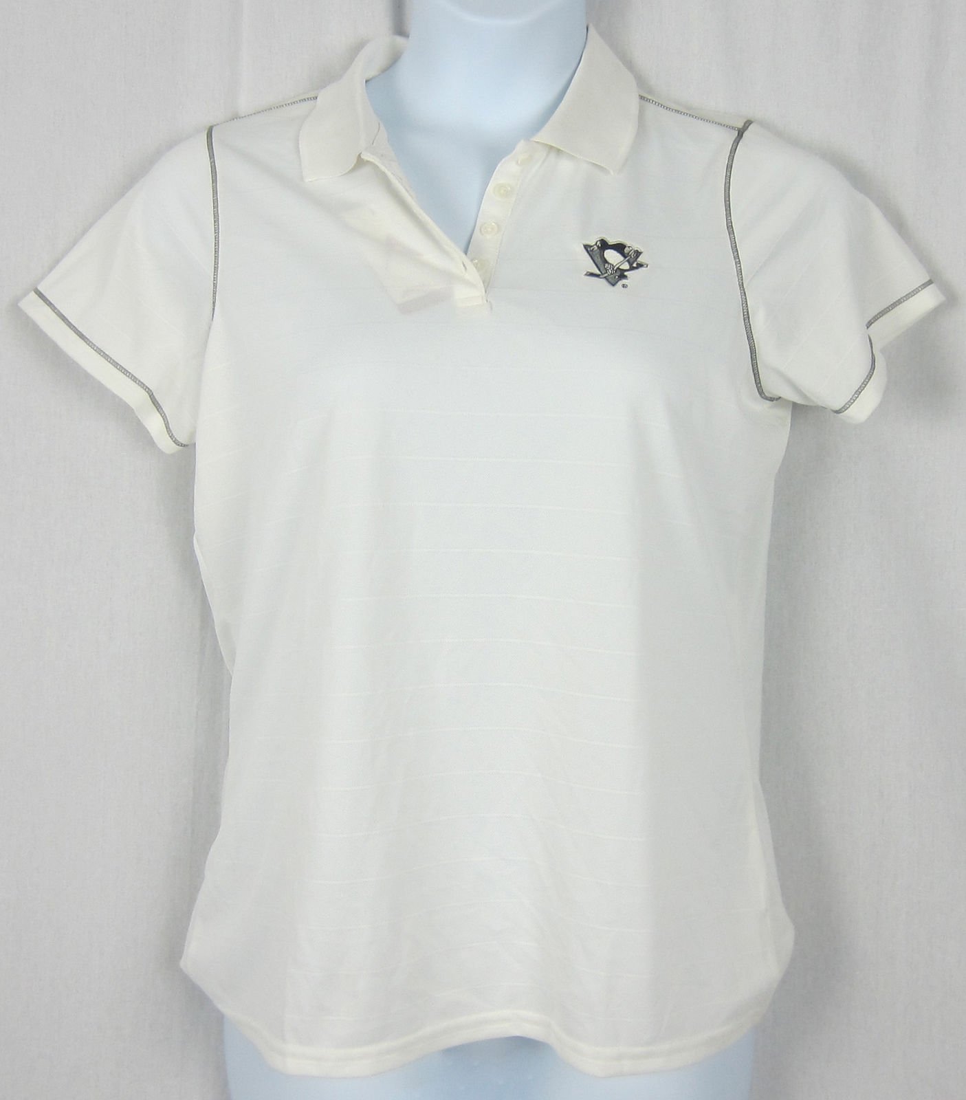 NWT Antigua Women’s NHL Pittsburgh Penguins Natural/Steel Icon Polo Shirt Size L