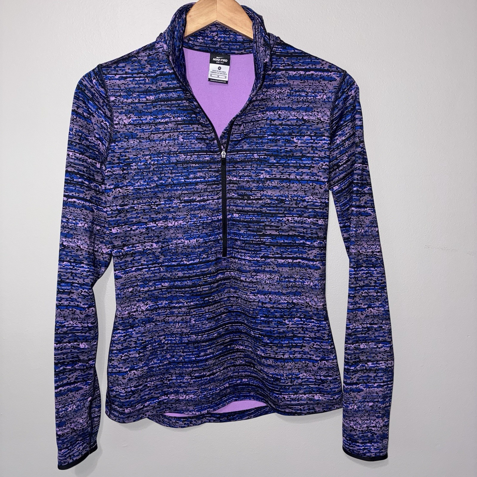 NIKE Pro Women’s Medium Pullover Dri-Fit Half-Zip Static Blue Pink Purple