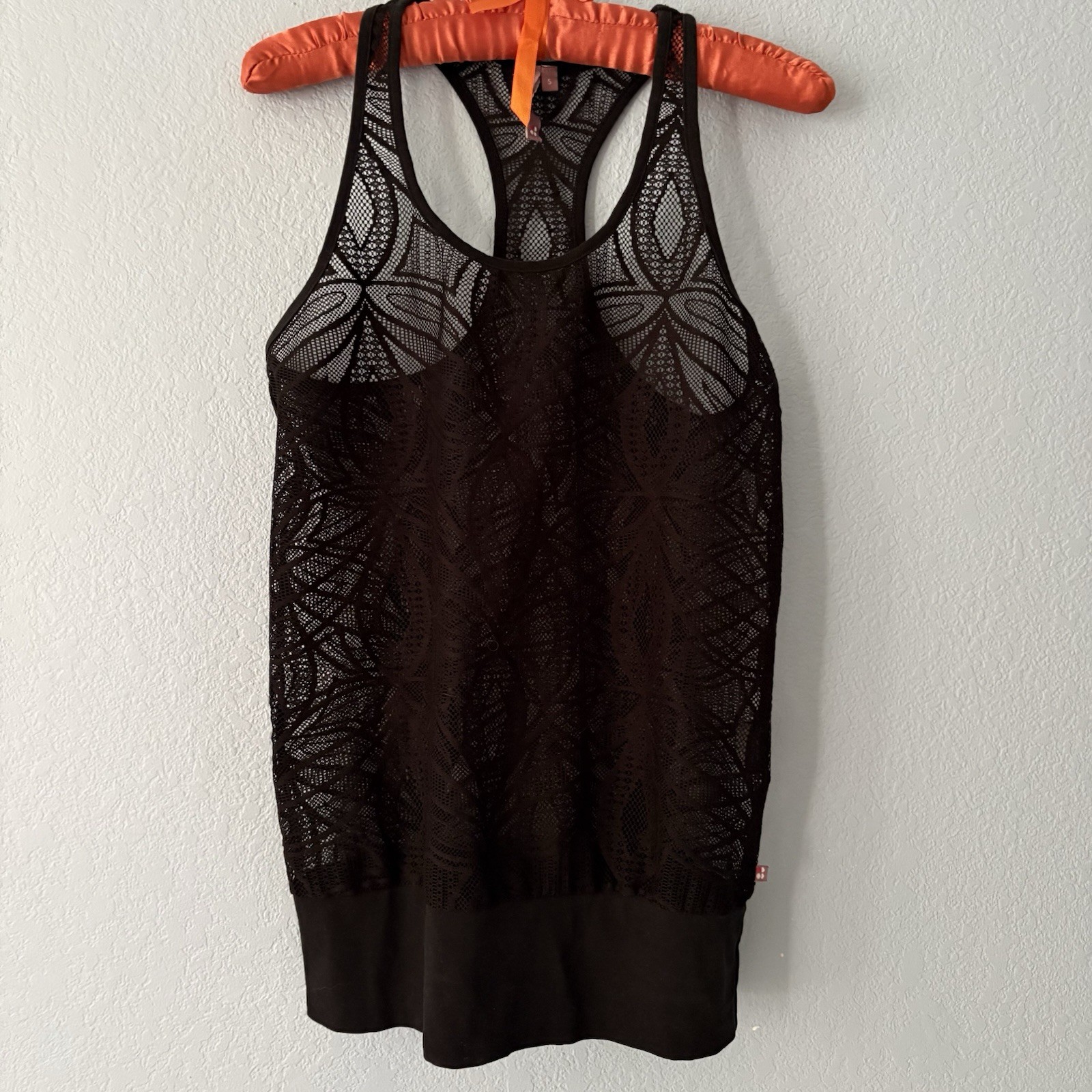Sweaty Betty Women Size S Lace Sheer Yoga Tank Top Vest Racerback Black Layer