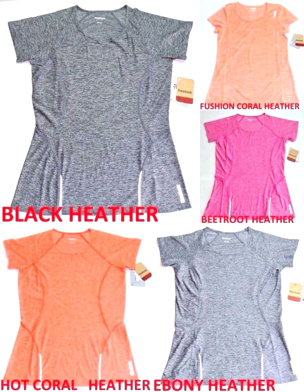 Reebok Women’s Slim Athletic Fit T Shirt Medium Gray Orange Red Dry Active New