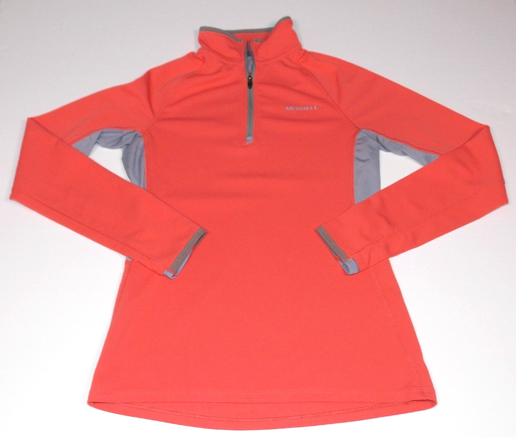 Merrell Women’s Select Wick Long Sleeve Pink/Coral & Gray Shirt Size XS 1/4 Zip