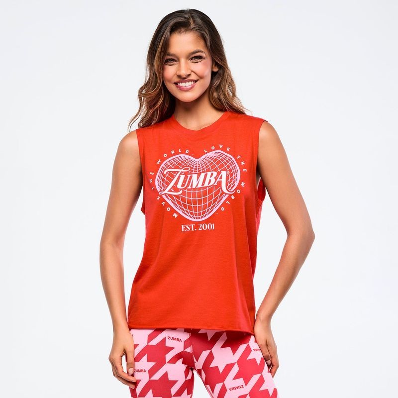 Zumba Amour Crew Neck Muscle Tank – Fuego Red ~ S M L XL ~ New!