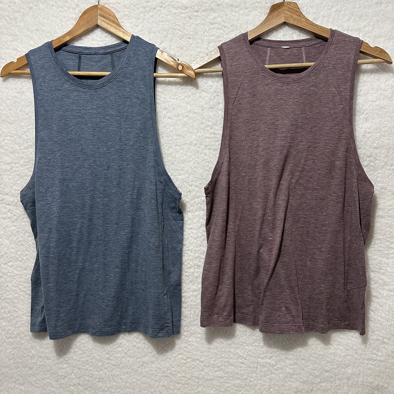 2pcs Lululemon Box It Out Tank Heathered Oxblood Purple Pink & Navy Blue Sz 0,2?
