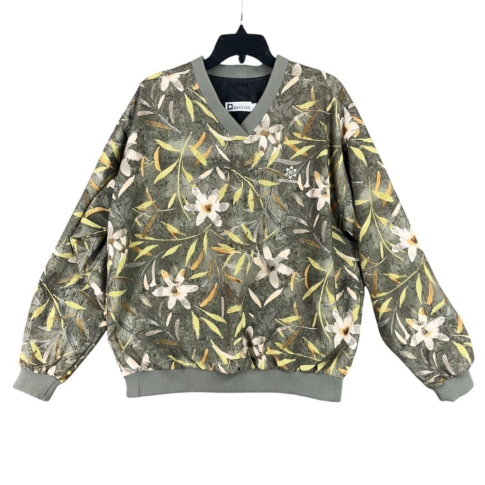Lady Divots Floral Golf Pullover Women L Vintage Windbreaker Embroidered Club