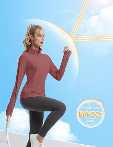 FKEEP WOMEN’S SUN SHIRTS LONG SLEEVE ATHLETIC JACKETS UPF 50+ TOP BRICK RED – XL