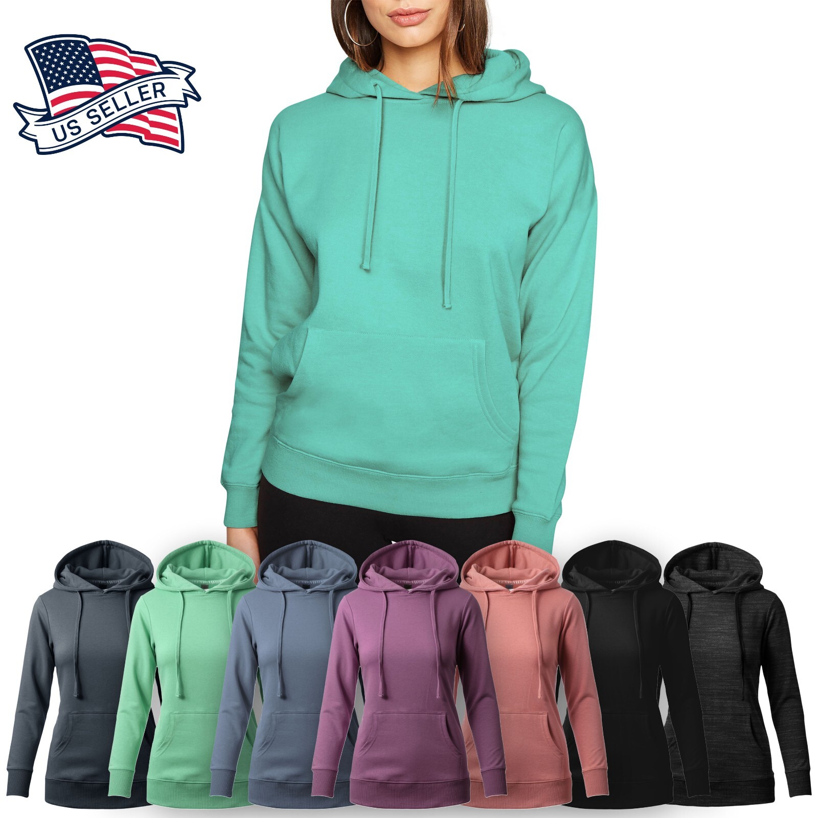 Womens Pullover Hoodie French Terry Premium Cotton Work Out Active Yoga Gym
